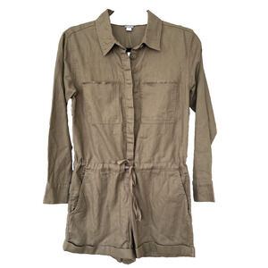NWT Aerie Romper Jumpsuit Shorts Army Green Long Sleeve Drawstring SZ XXS